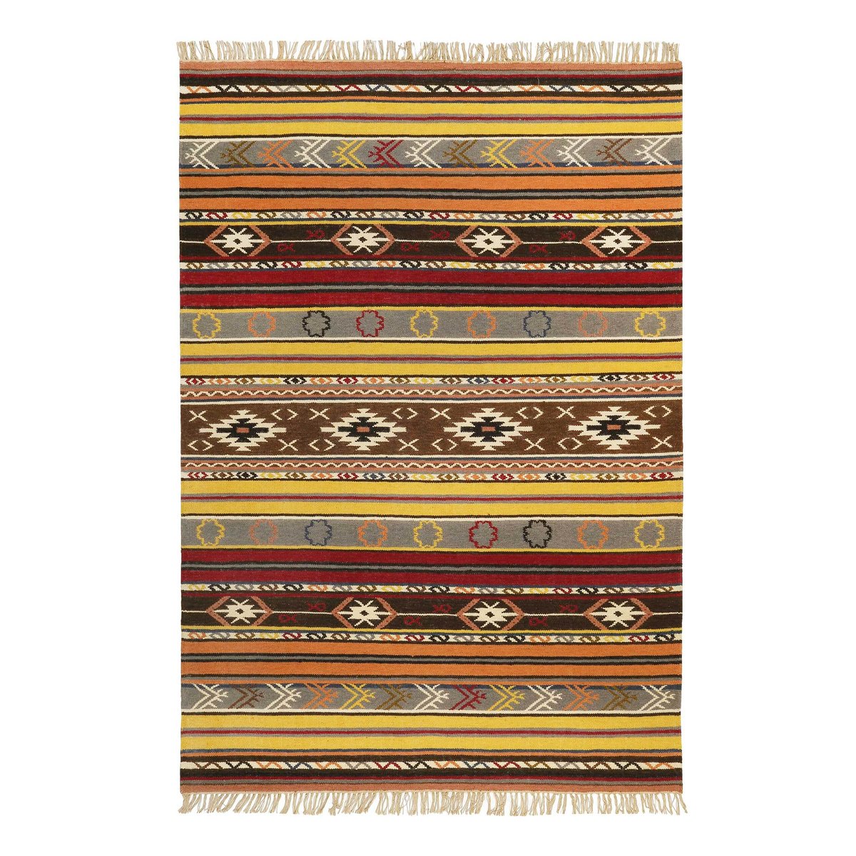 Tapis motif kilim ethnique à franges , MAHAL coloré, ESPRIT