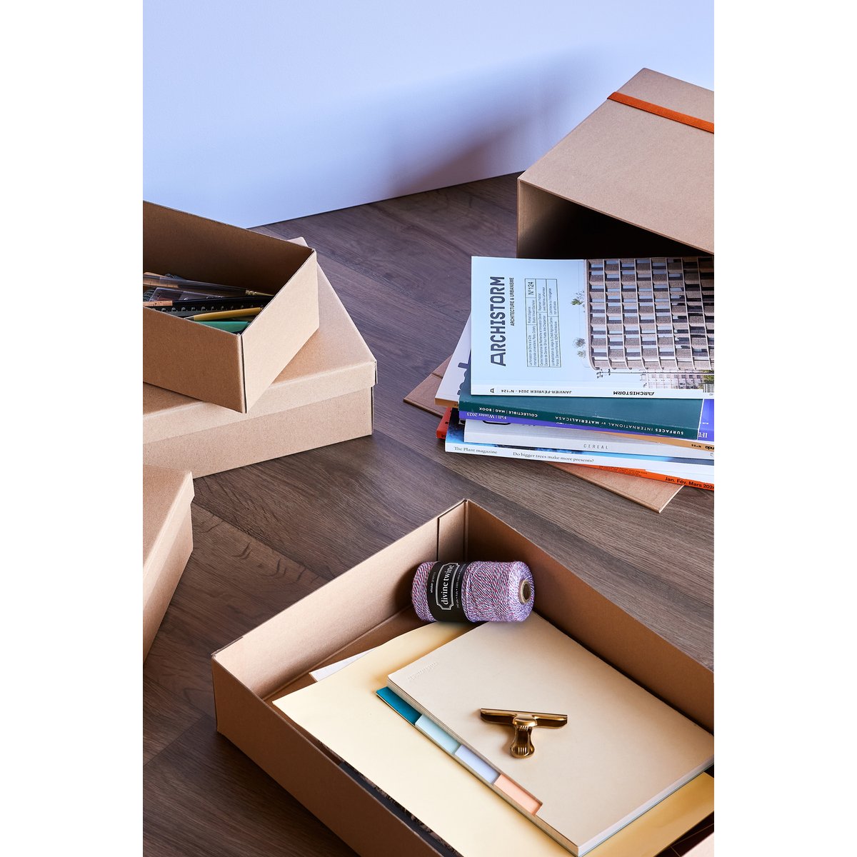 Boîtes de rangement en carton STOREIT naturel, HUBSCH