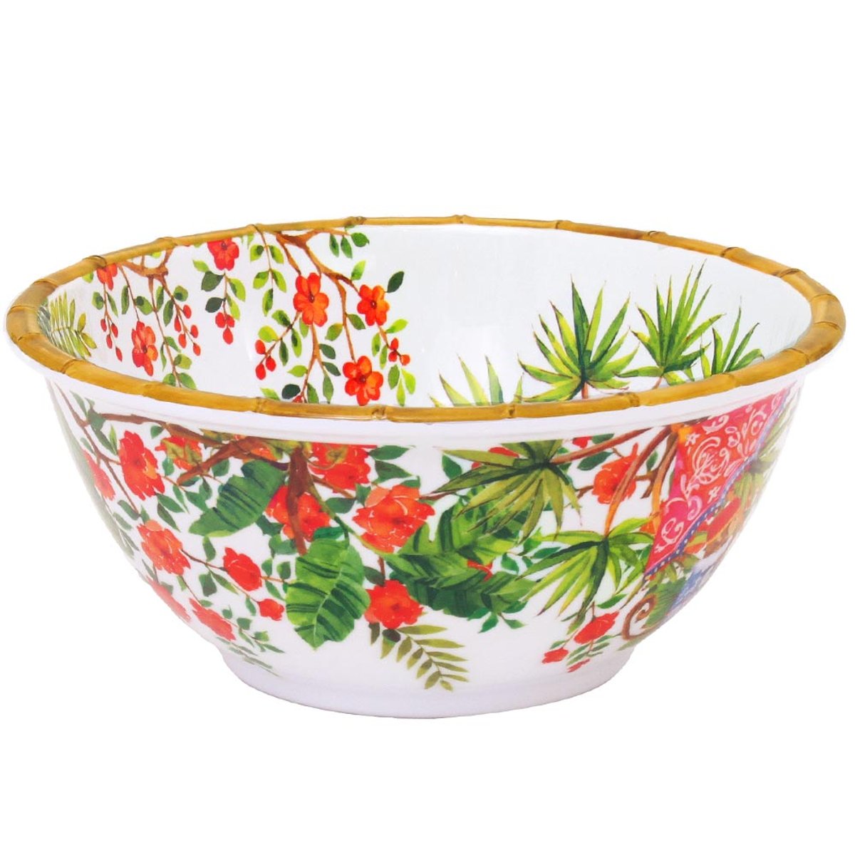 Saladier profond Singes de Bali 25 cm vert, rouge, rose, LES JARDINS DE LA COMTESSE