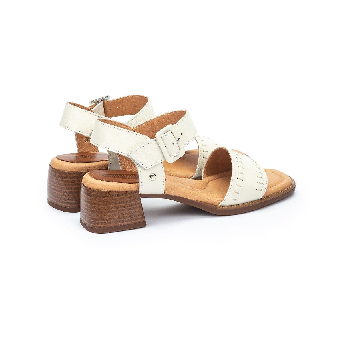 Oliva Leather Heeled Sandals, Made in Europe white, PIKOLINOS