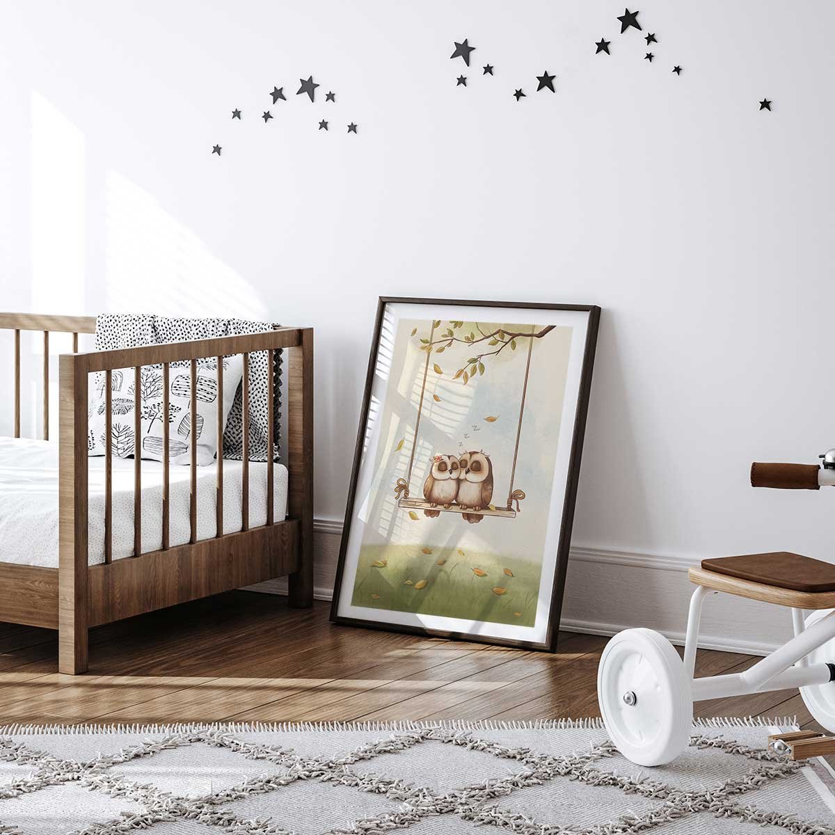 Affiche enfant hiboux amoureux affiche seule, HEXOA
