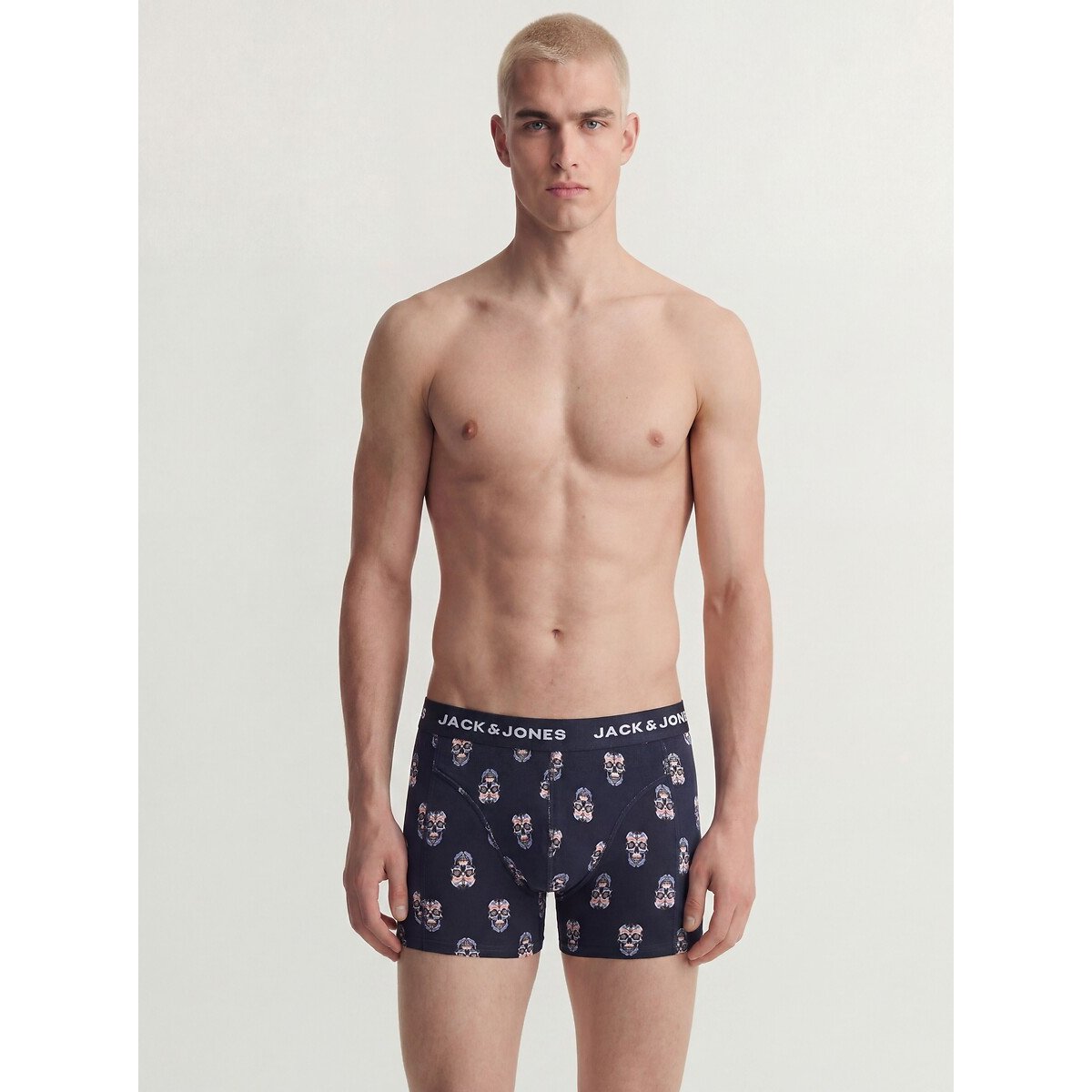 Lote de 3 calções boxer 1 liso + 2 estampados preto + preto + azul-marinho, JACK & JONES