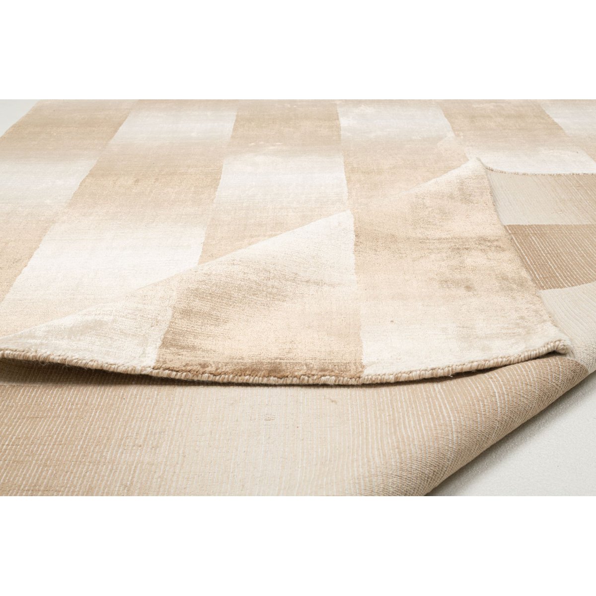 Tapis salon Palmyra, fait main, 100% laine beige, THEKO
