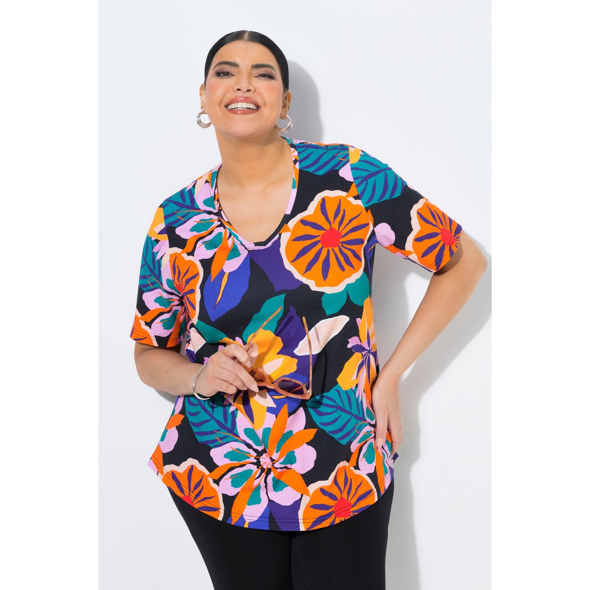 T-shirt à fleurs noir, ULLA POPKEN