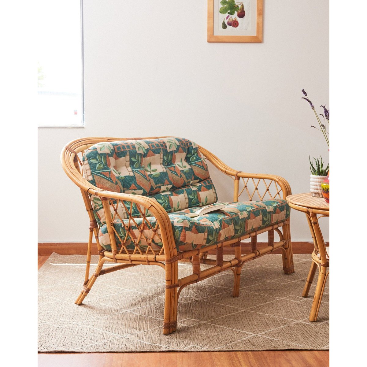 Banquette en rotin Martine N°52 - Bon état bois clair, DEBONGOUT