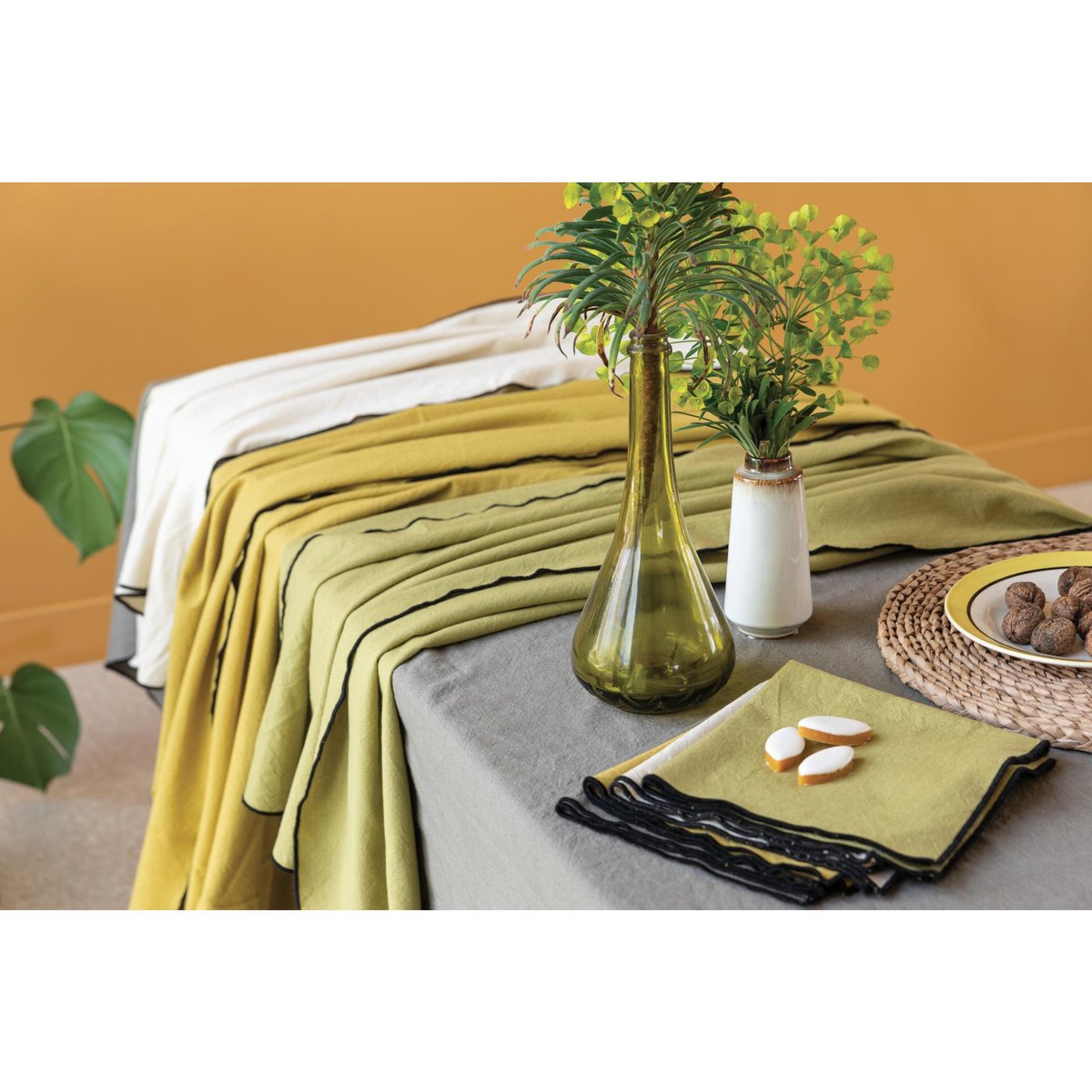 Serviette de table recyclée Grace kaki, WINKLER