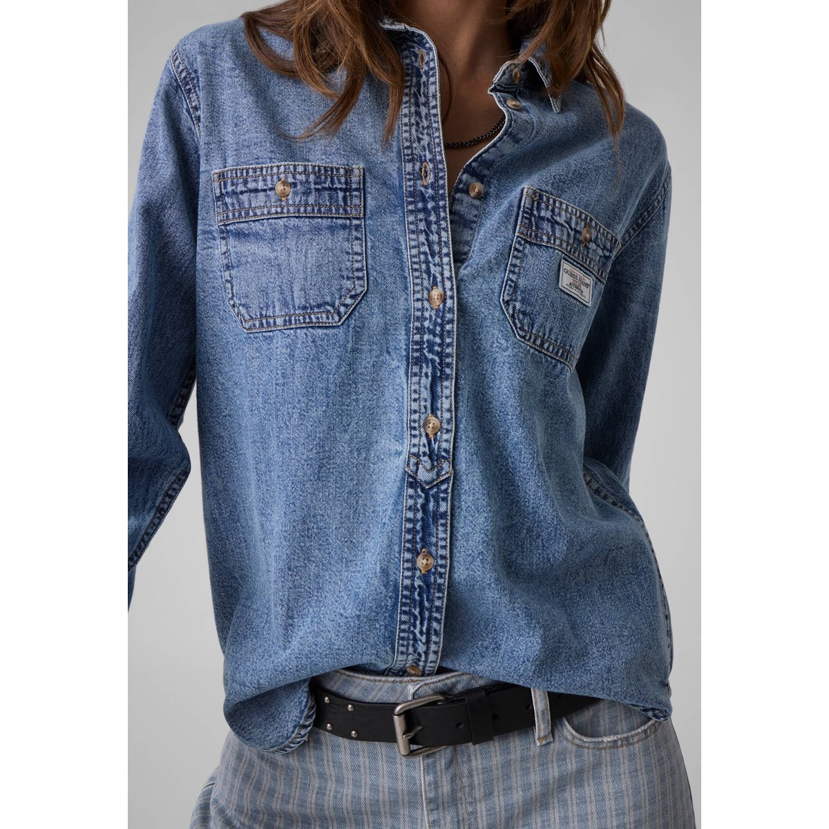 Chemise Classique En Jean À Manches Longues bleu, GUESS JEANS