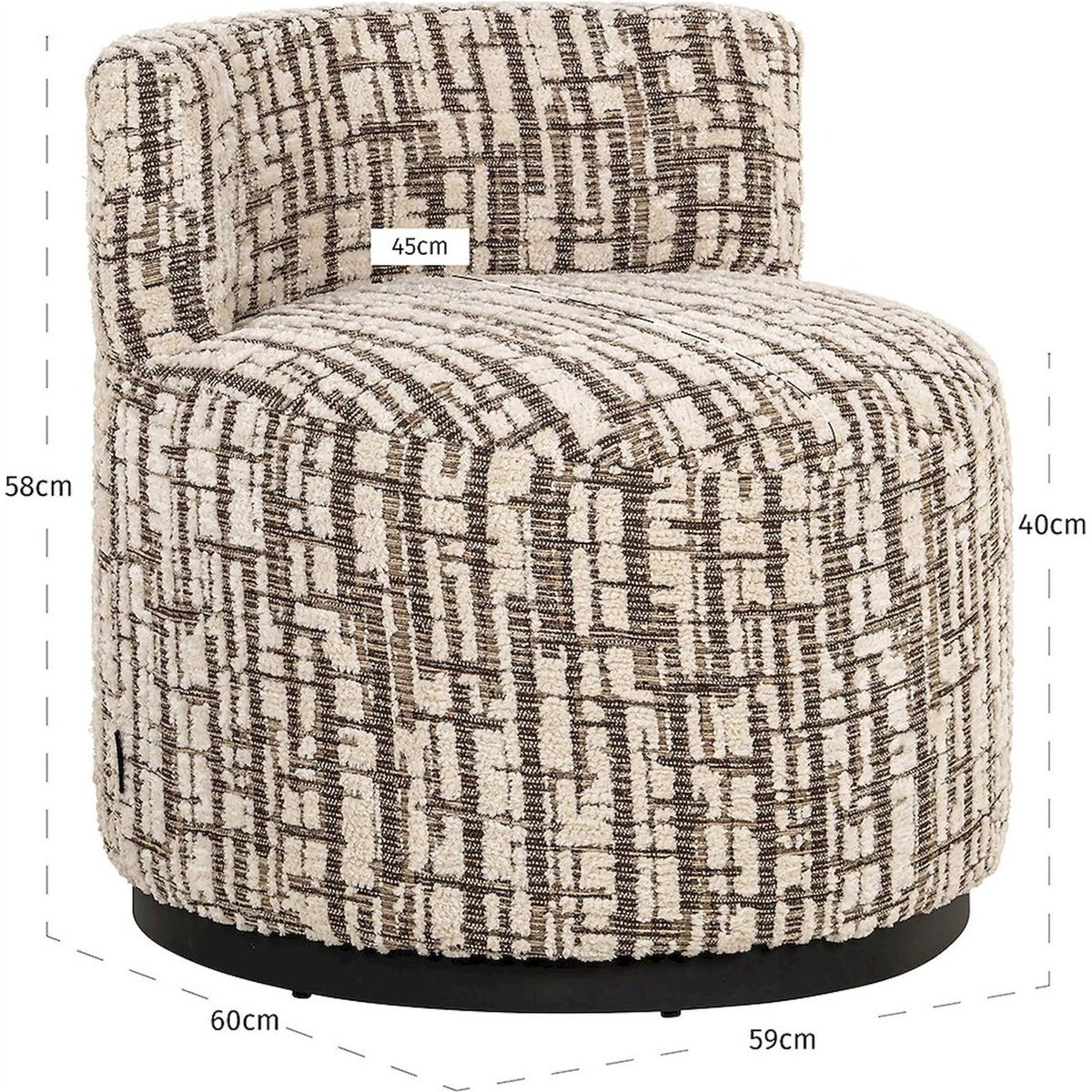Fauteuil lounge rond, Dalia crème texturé motif marron, RECOLLECTION