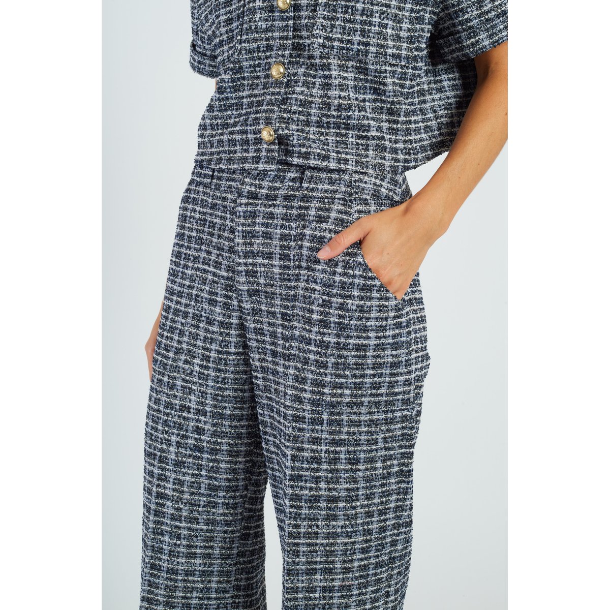 Pantalon droit en tweed BARCELONE marine, DERHY
