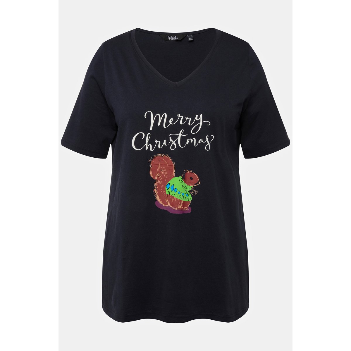 T-shirt de Noël à manches courtes et col V marine, ULLA POPKEN