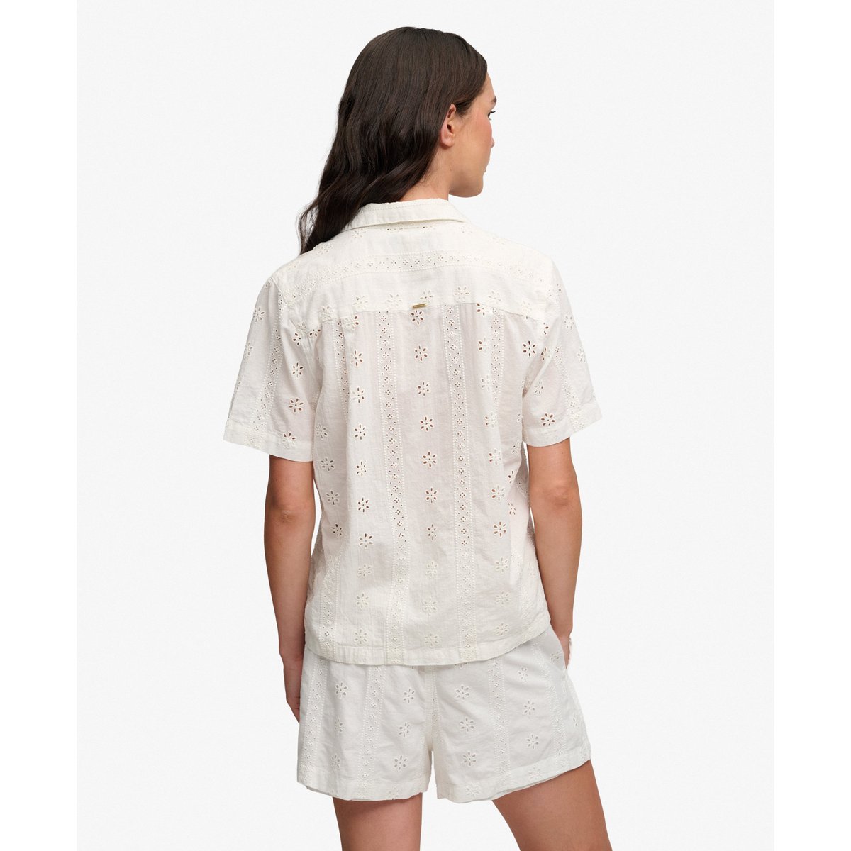 Chemise à manches courtes Heritage Broderie blanc cassé, SUPERDRY