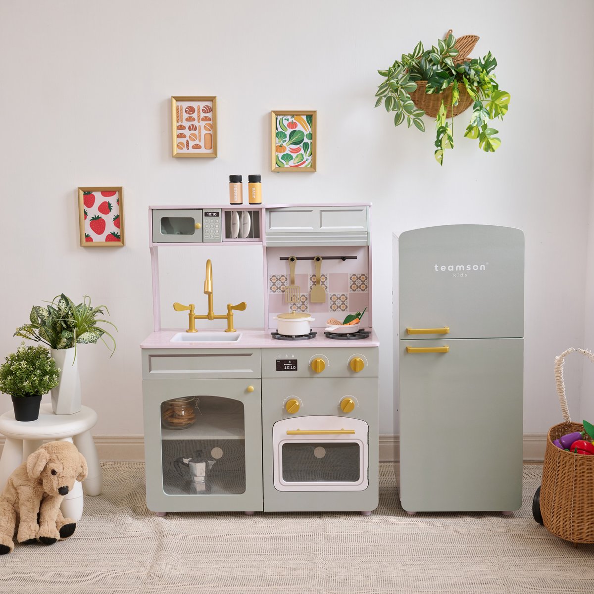 Cuisine jouet bois modulable, 14 accessoires, Vert, LITTLE CHEF vert, TEAMSON KIDS