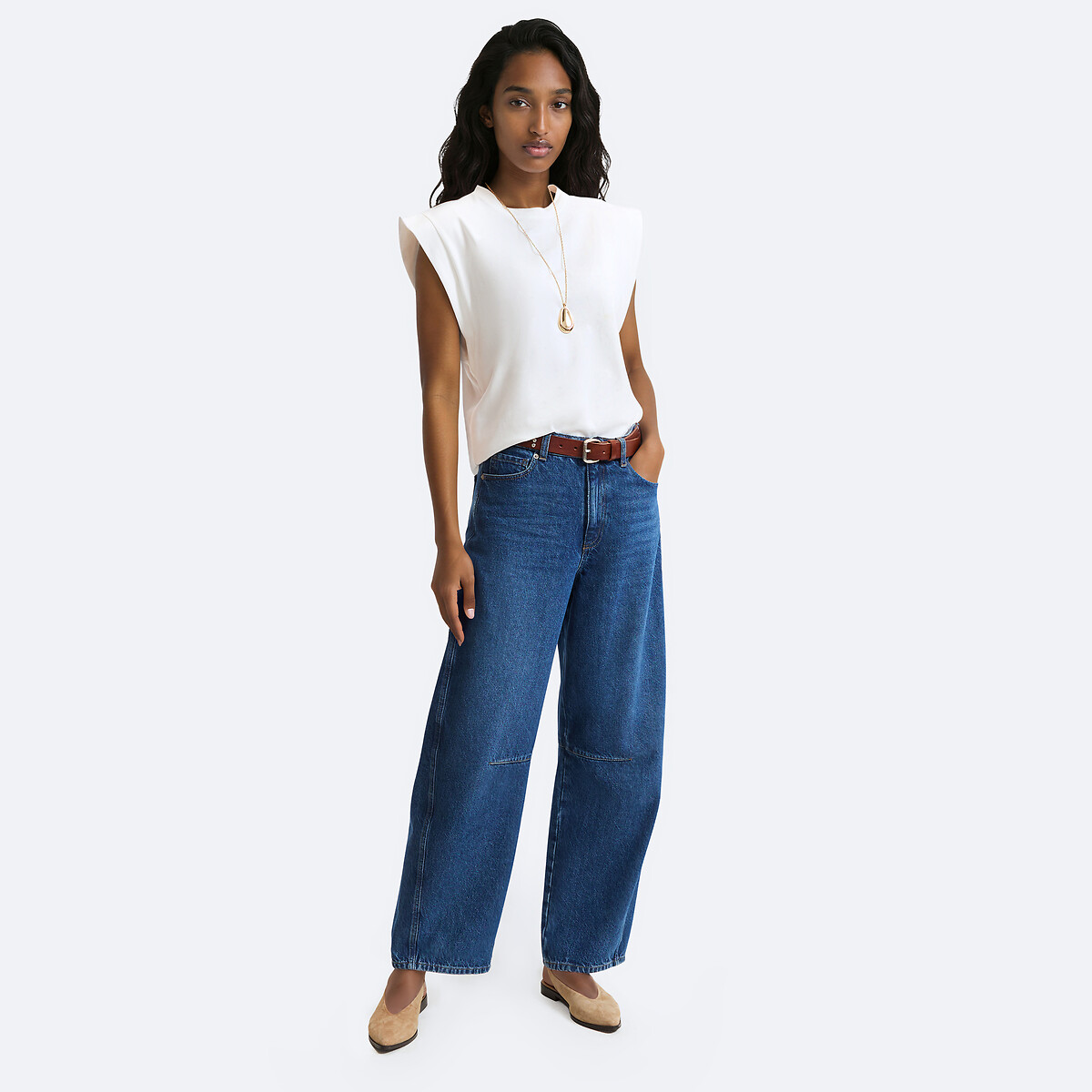 Débardeur pur coton, col rond sans manches blanc, LA REDOUTE COLLECTIONS