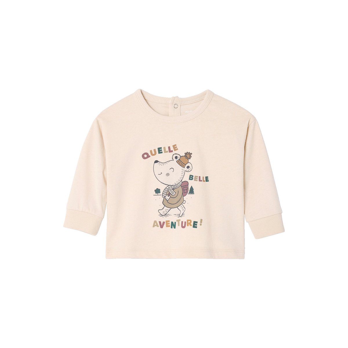 T-shirt bébé manches longues imprimé souris vanille, VERTBAUDET