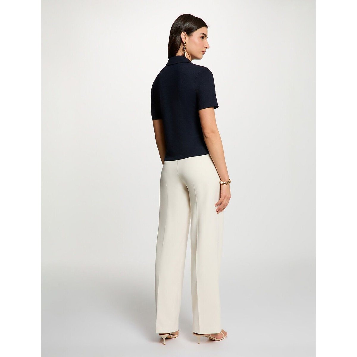 Camiseta de manga corta y cuello redondo azul marino, MORGAN