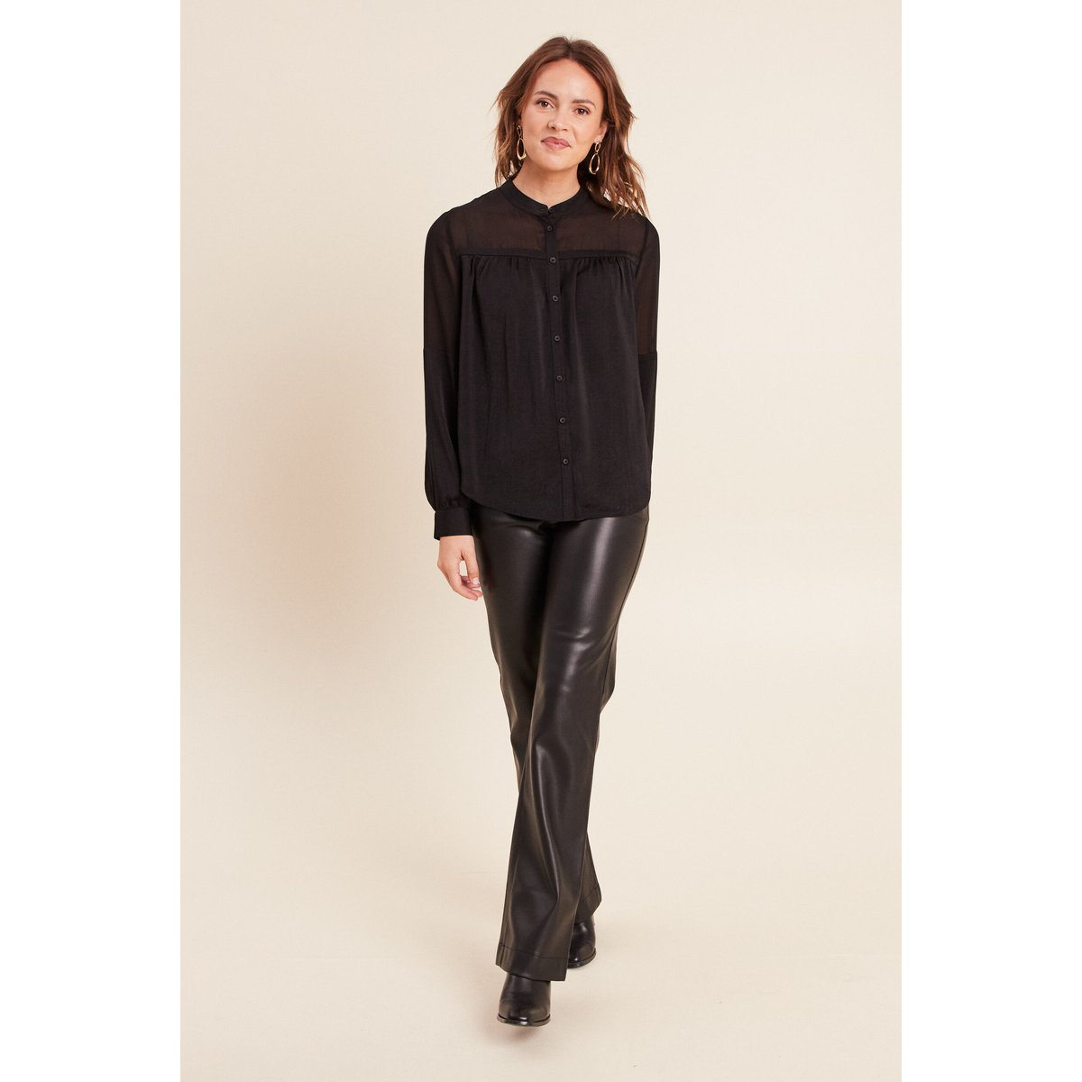 Pantalon bootcut taille haute similicuir noir, BREAL