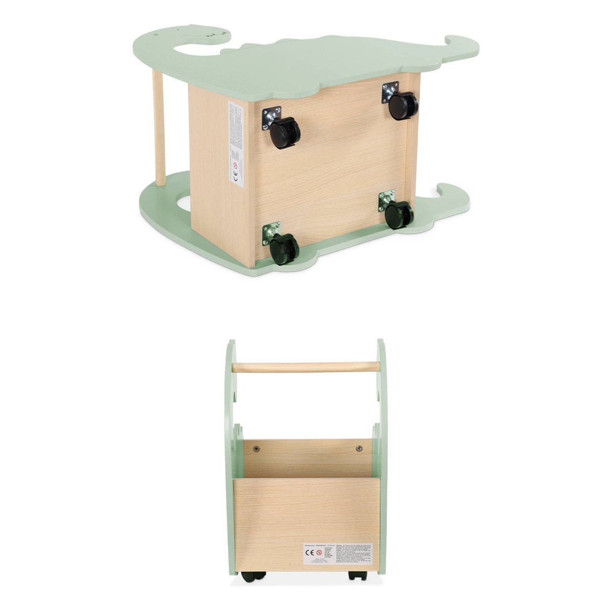 Coffre à jouets enfant avec roulettes forme dinosaure BRACHI vert, SWEEEK
