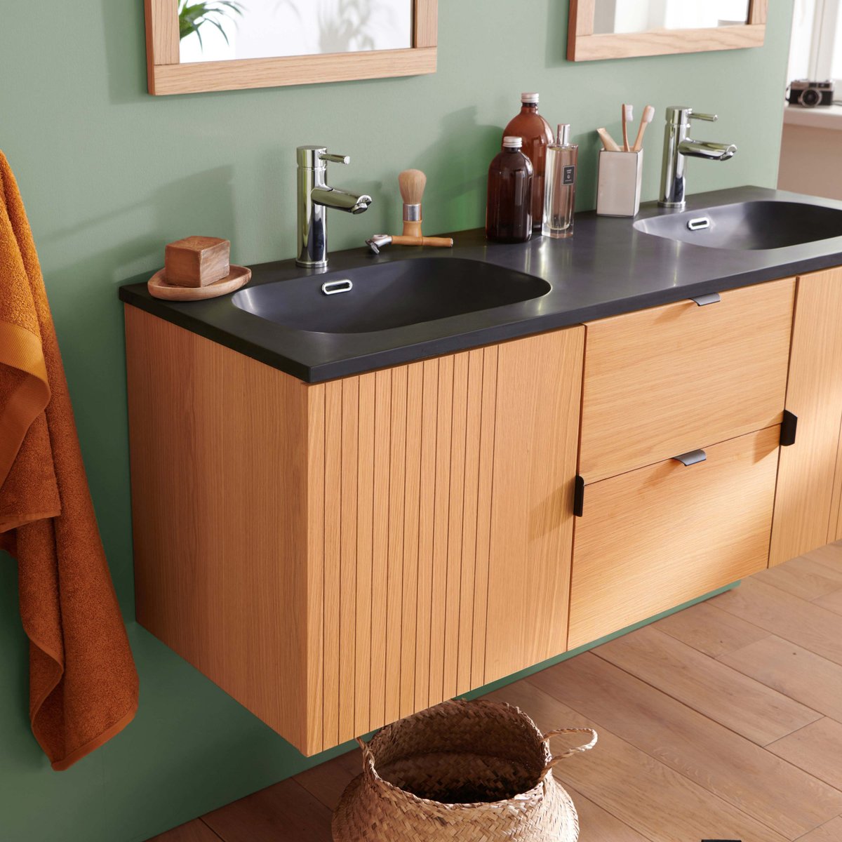 Meuble double vasque + miroir STUDIO bois clair, MOB IN