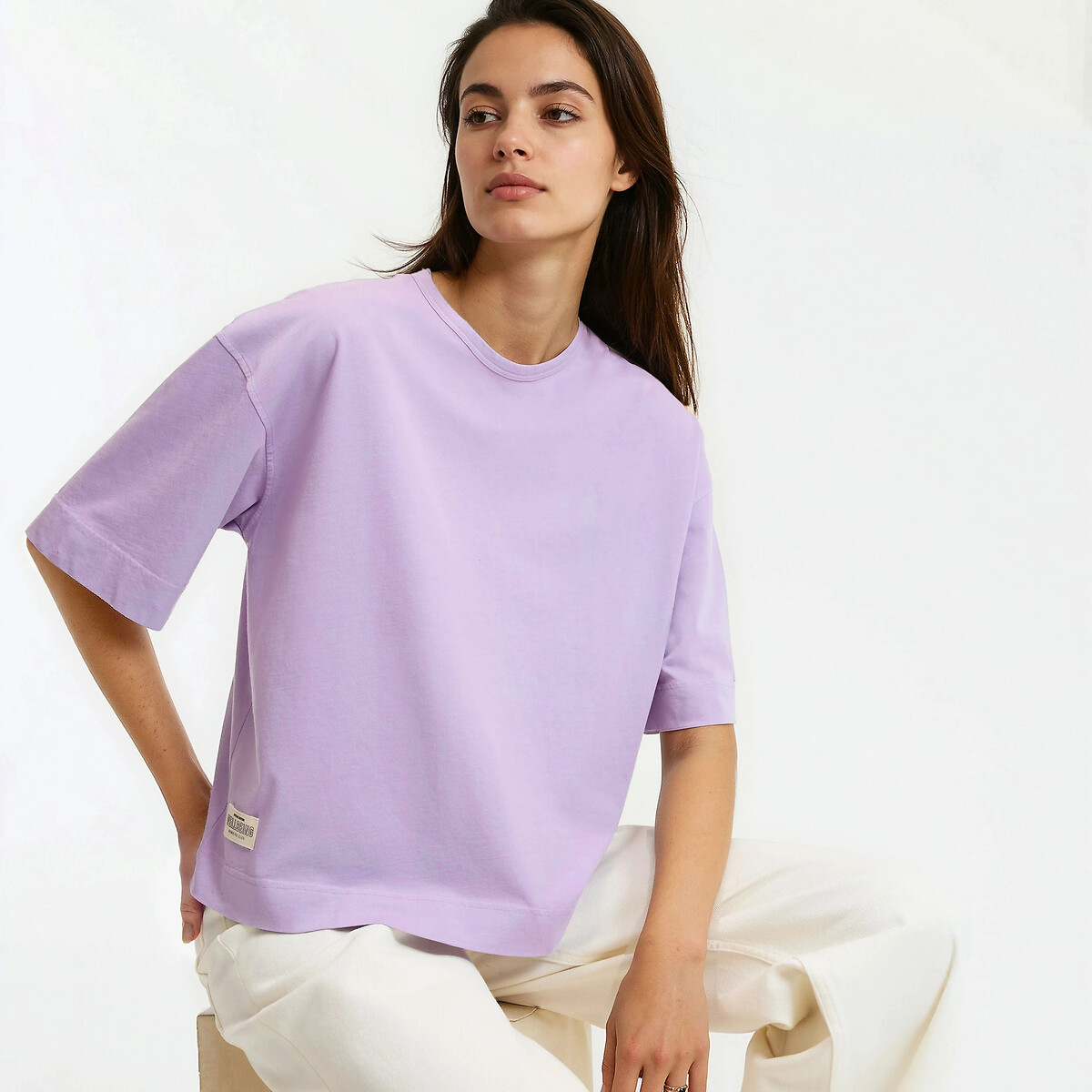 Los oversized katoenen T-shirt, ronde hals, korte mouwen paars violet, LA REDOUTE COLLECTIONS