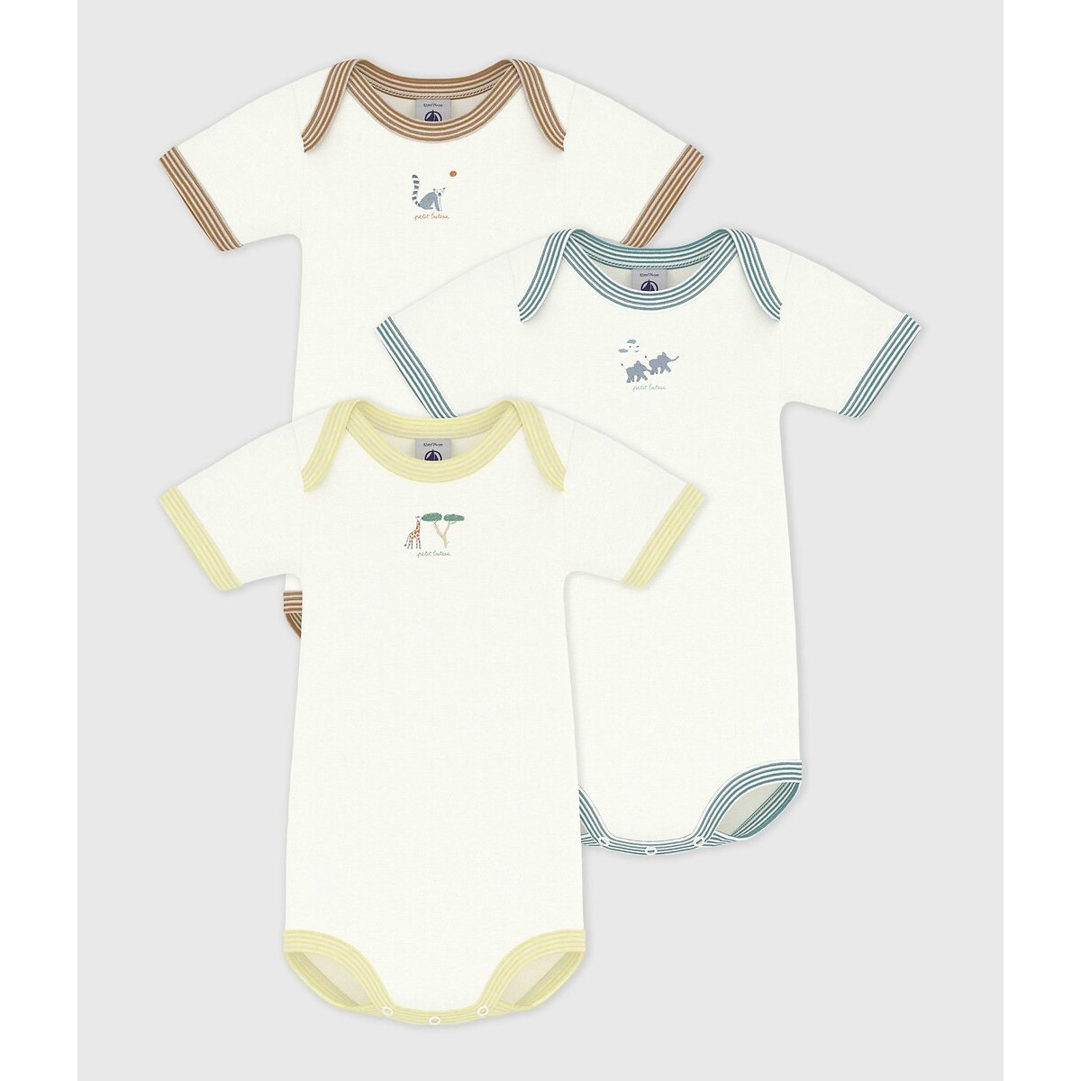 Set van 3 rompertjes met korte mouwen wit, PETIT BATEAU
