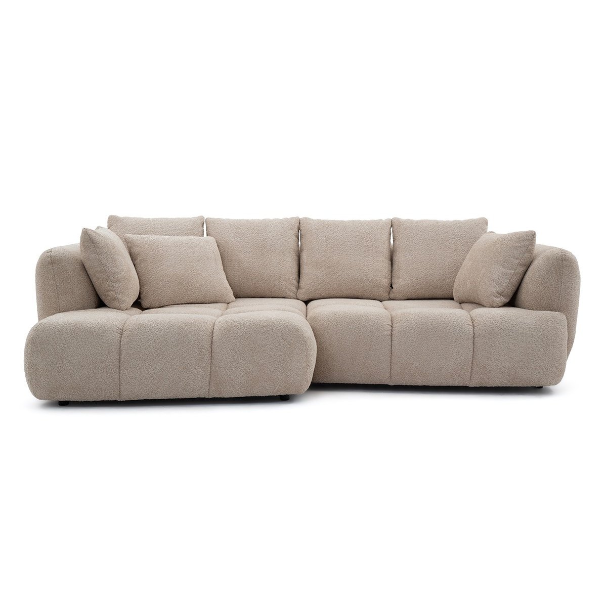 Canapé d'angle convertible 3 places en tissu bouclette, AUDE beige, BOBOCHIC