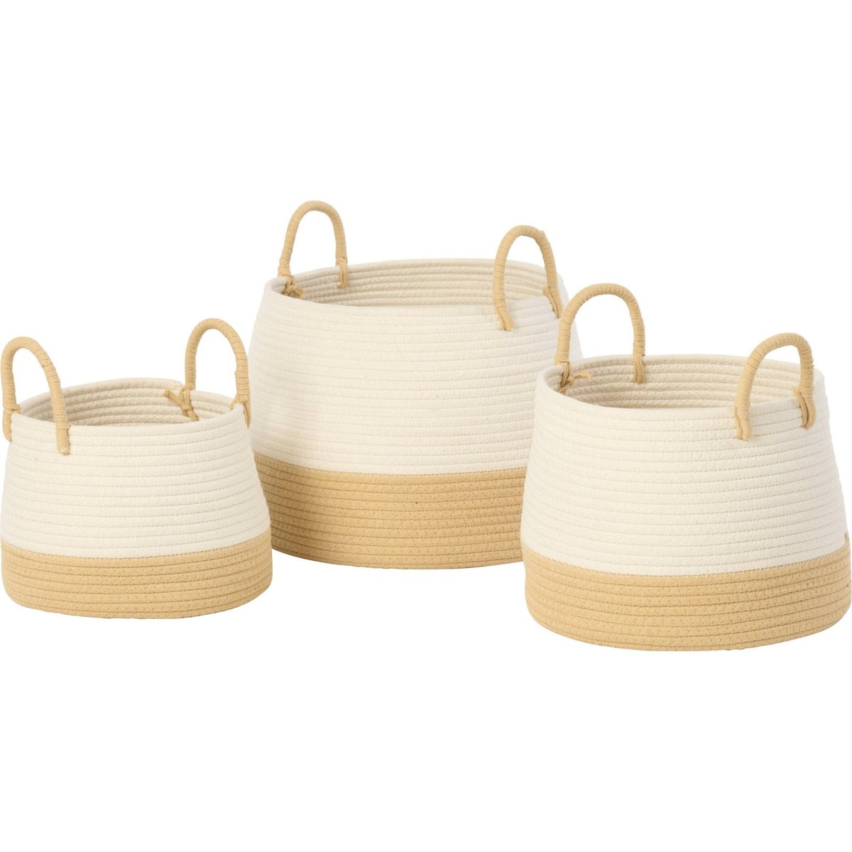 Set de 3 paniers ronds avec anse en coton naturel et blanc, RECOLLECTION