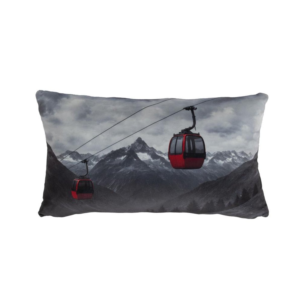 Coussin imprimé télécabine ski 30x50 cm (lot de 2) gris, AMADEUS