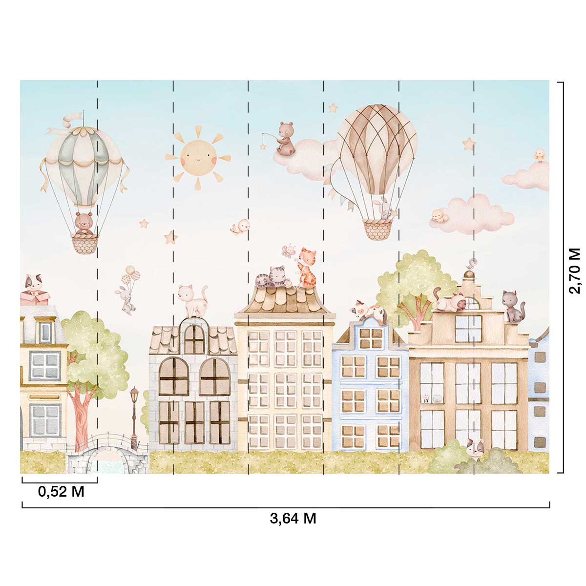 Papier peint chat chambre enfant - Chats sur les Toits bleu, HEXOA