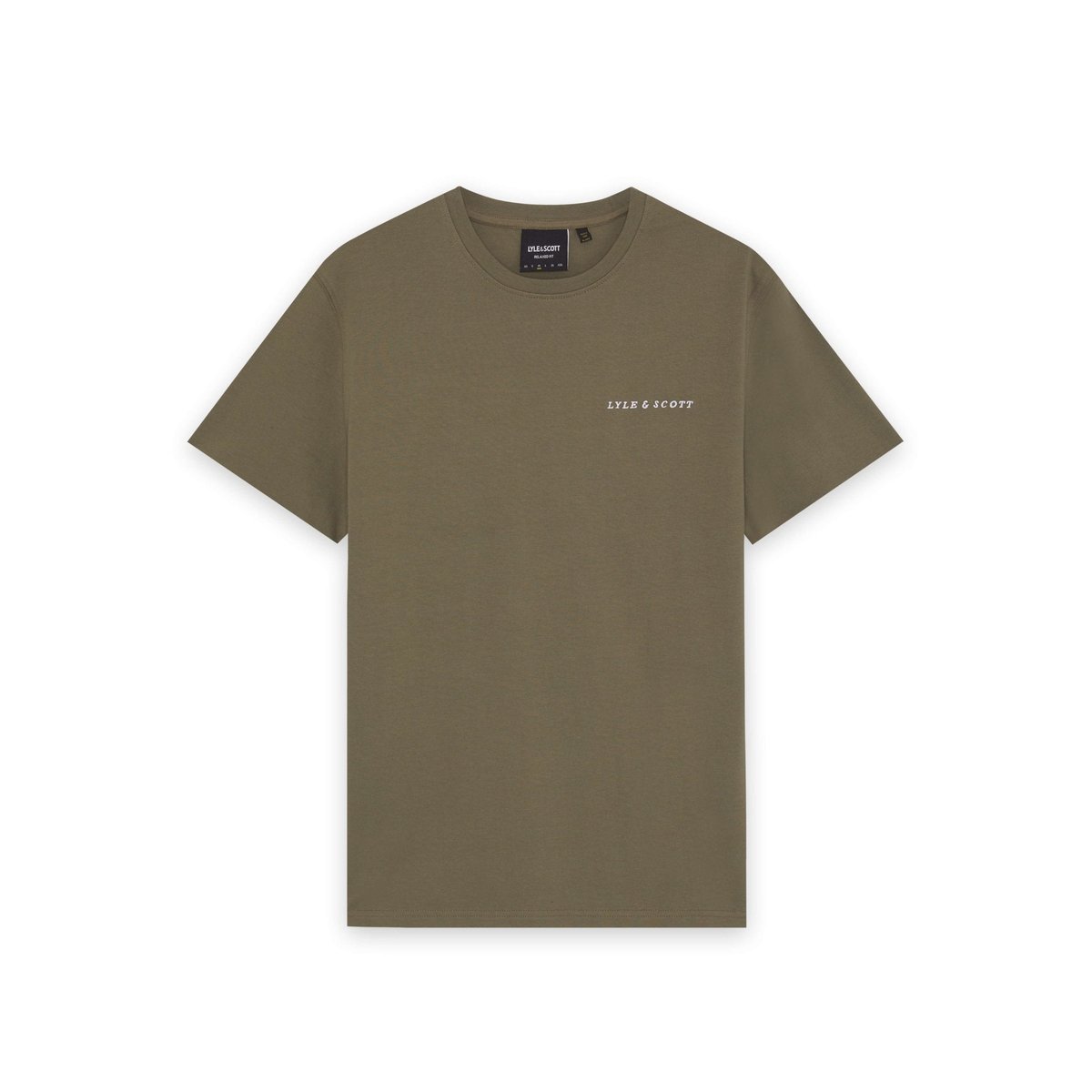 T-shirt logo script en coton col rond vert kaki cendré, LYLE & SCOTT