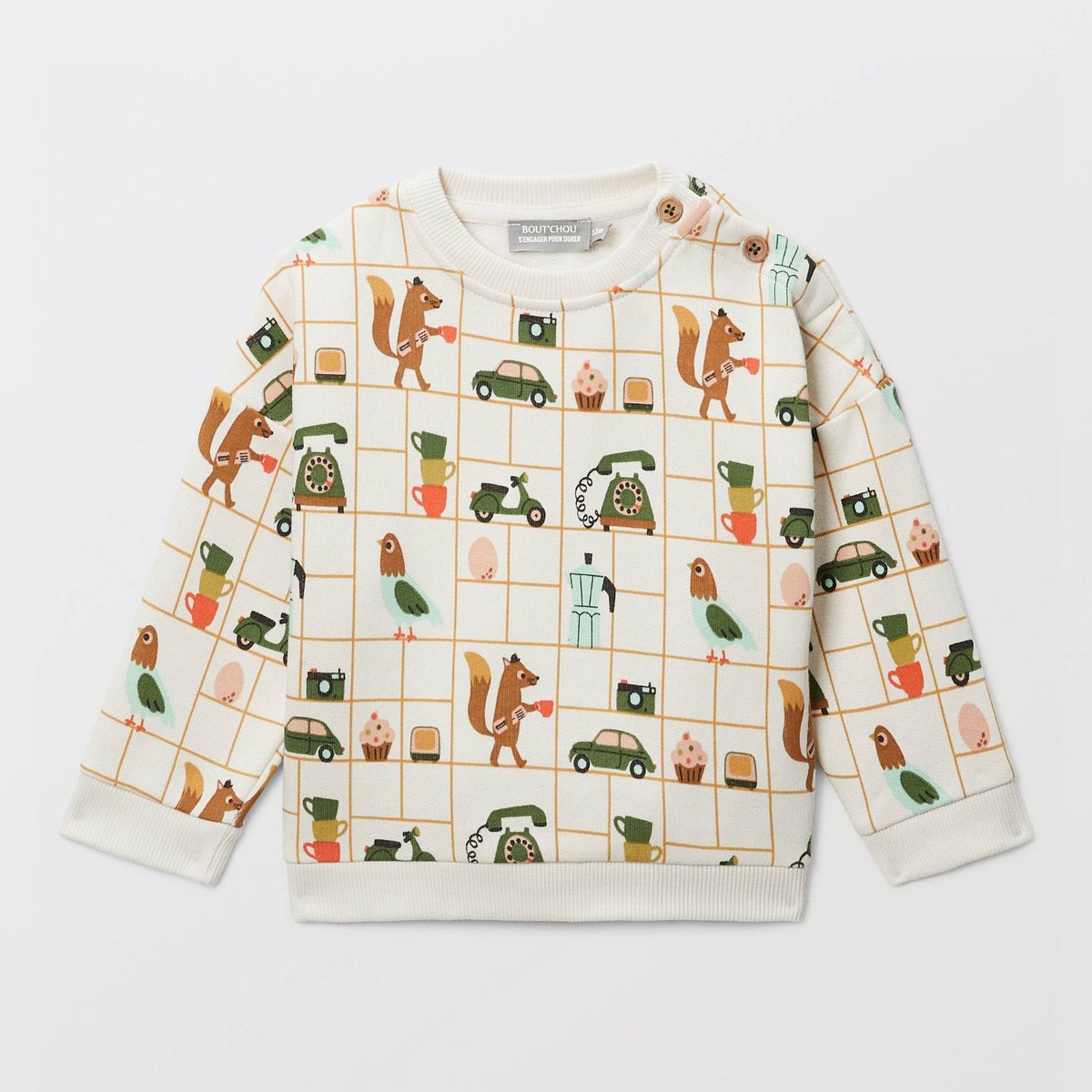 Sweat imprimé en coton BIO GOTS naturel, BOUT'CHOU