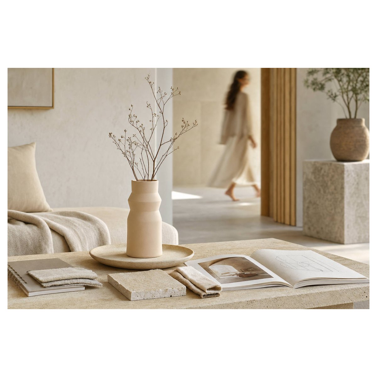 Vase en argile au relief sculptural sable, RECOLLECTION