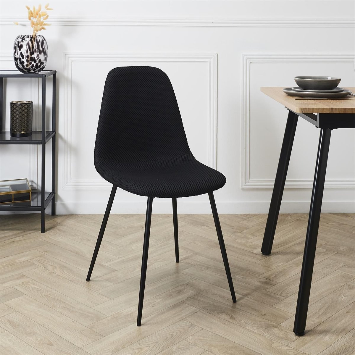 Lot de 4 chaises avec tissu texturé ATOME noir, TOILINUX