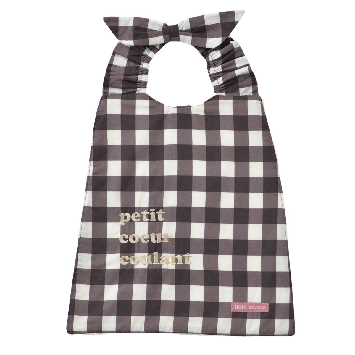 Bavoir élastiqué vichy PETIT CŒUR COULANT marron, LITTLE CREVETTE