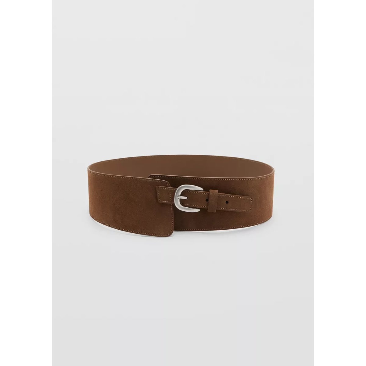 Ceinture large en cuir suédé marron, MANGO