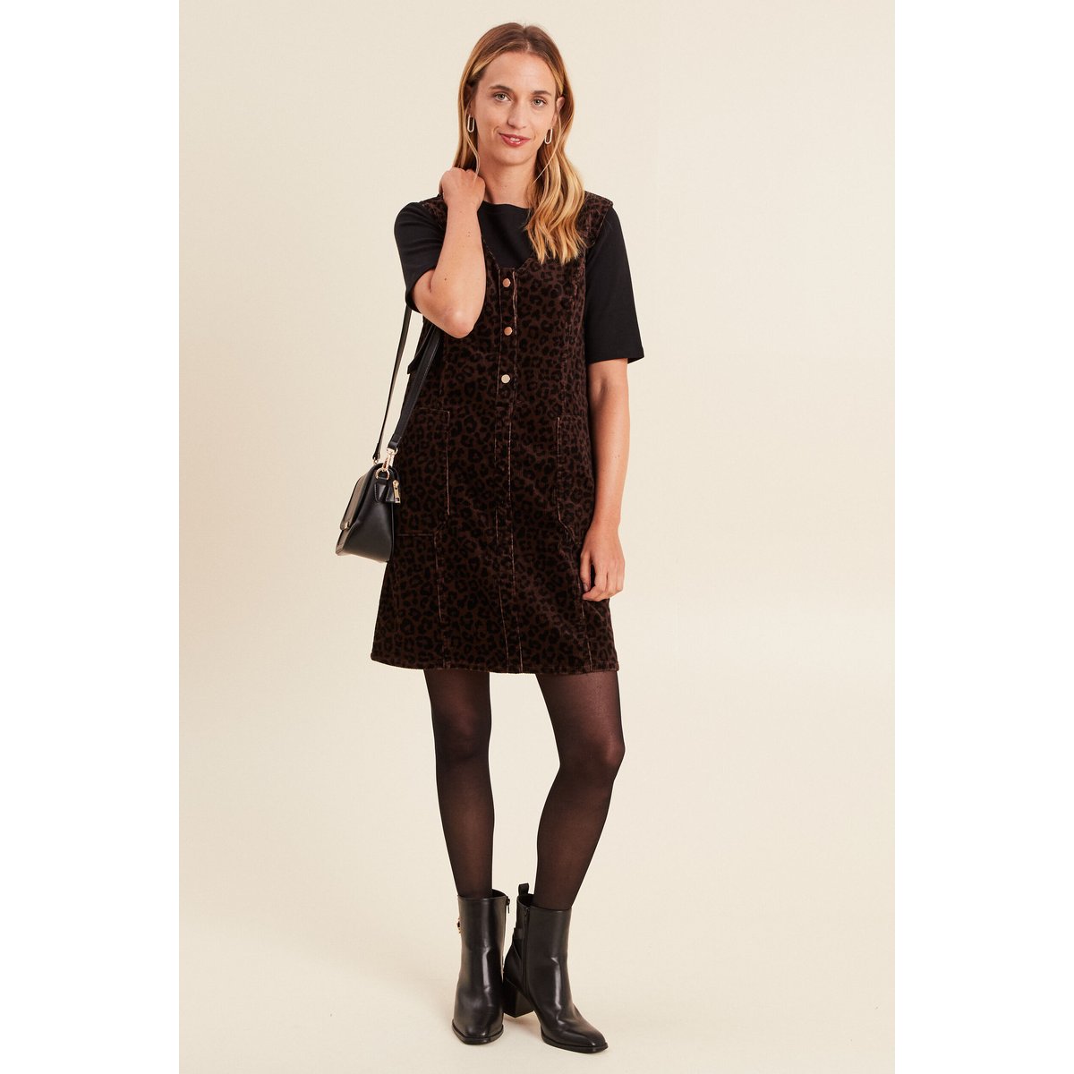 Robe droite courte sans manches velours marron cognac, BREAL