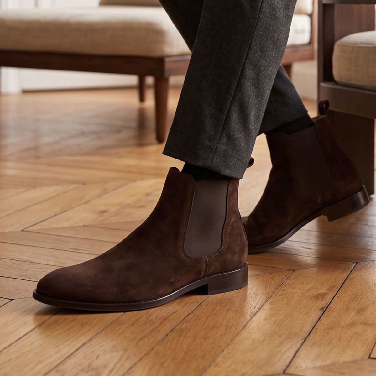 Chelsea boots Martin cuir daim daim marron, JULES & JENN