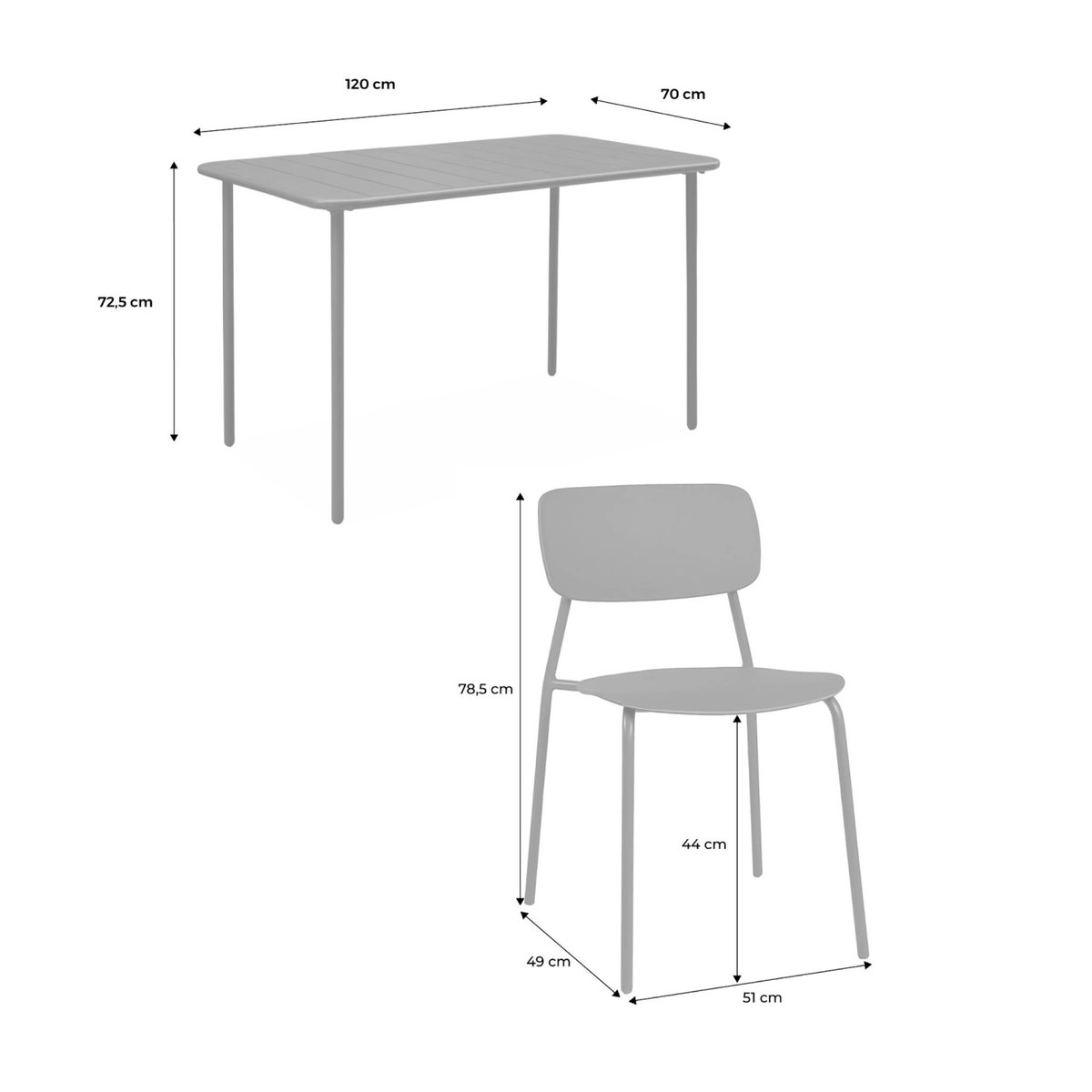 Table de jardin métal + 4 assises AMÉLIA + LIVA kaki, SWEEEK