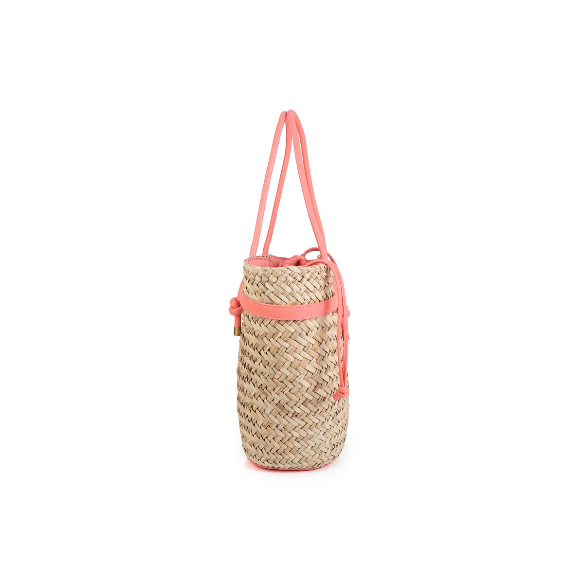 Panier tressé avec bandeau logo et anses contrastantes rose, LOLA CASADEMUNT