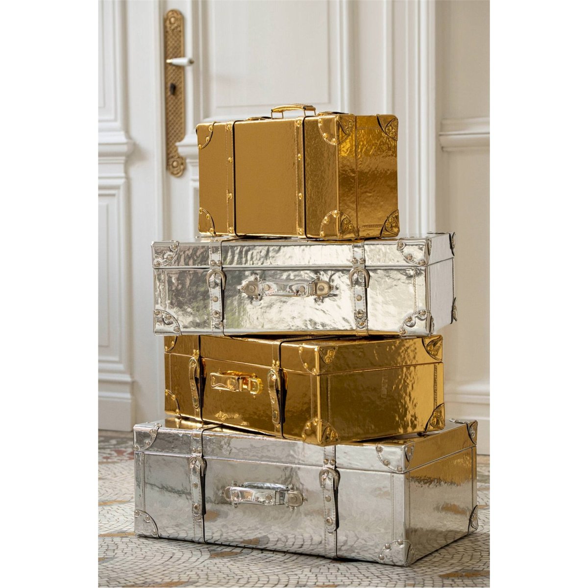 Set de 3 boîtes décoratives brillantes argenté brillant, RECOLLECTION