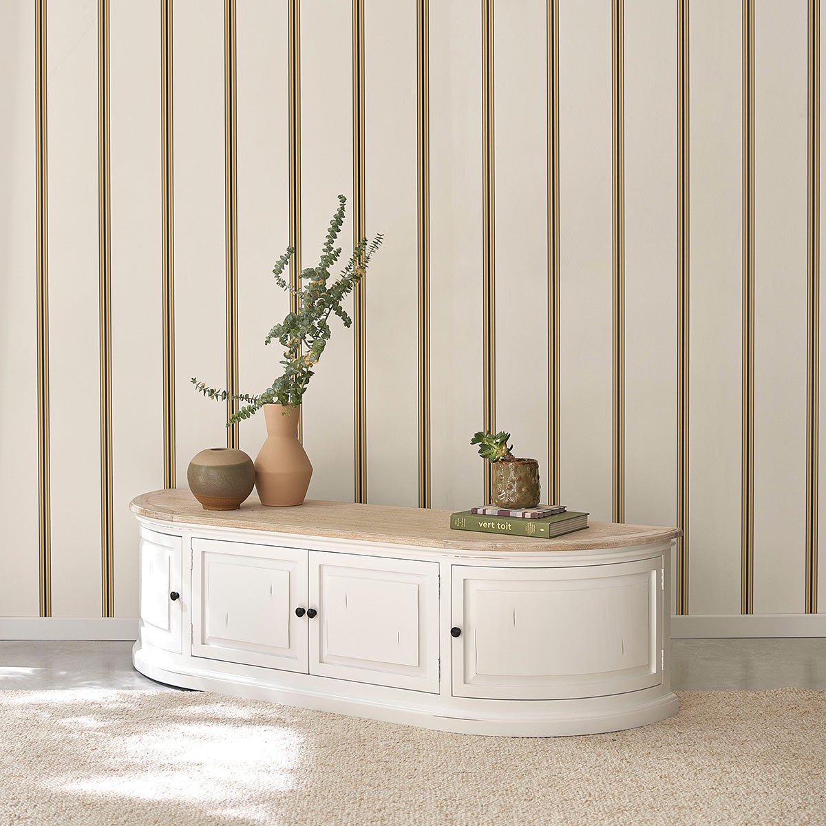 Meuble TV en bois d'acajou et teck 160 cm DEMEURE blanc, BERAH GETAH