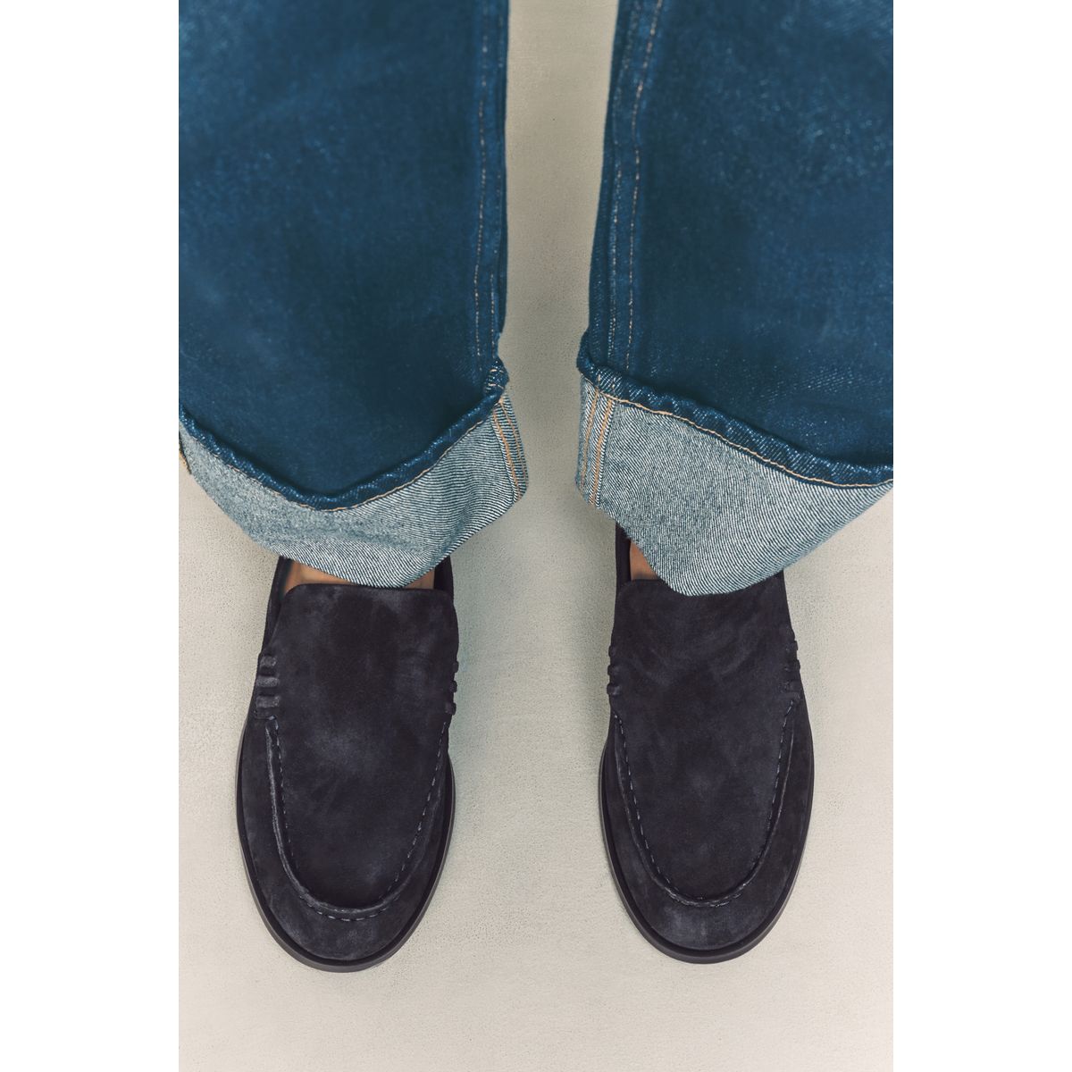 Mocassins bout rond en cuir bleu marine, NEXT