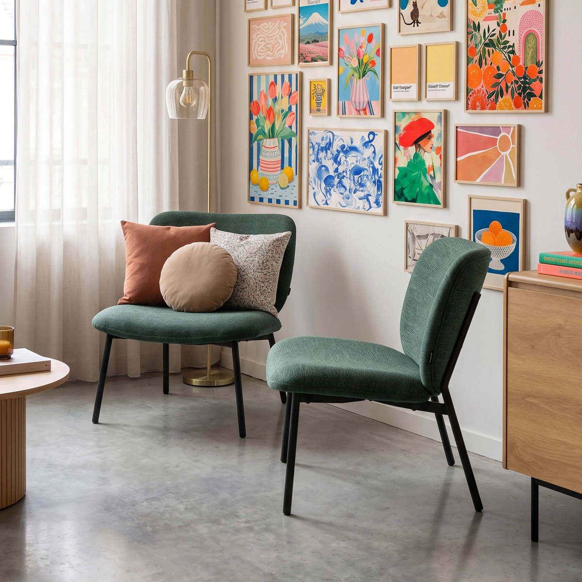 Lot de 2 fauteuils en acier et tissu, JADEN vert foncé, OVIALA