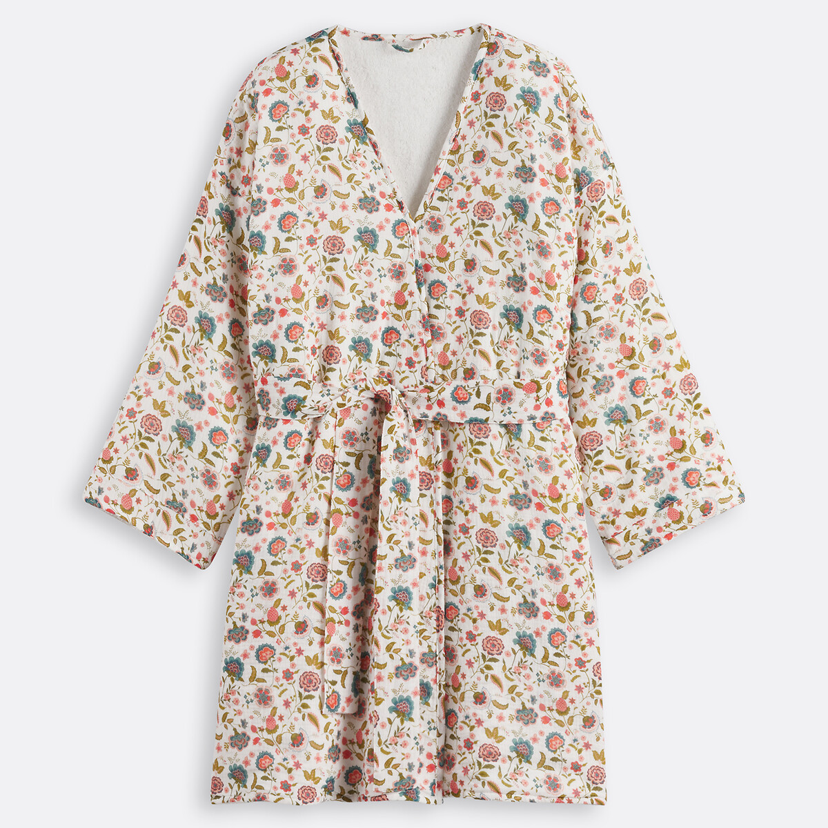 Peignoir kimono gaze coton doublée éponge, Shirley imprimé fond écru, LA REDOUTE INTERIEURS