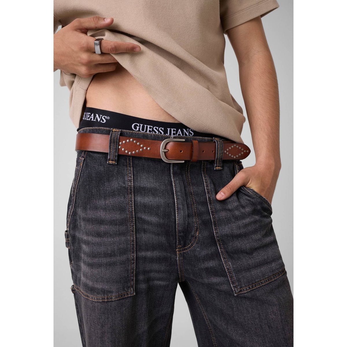 Ceinture En Cuir Véritable marron, GUESS JEANS