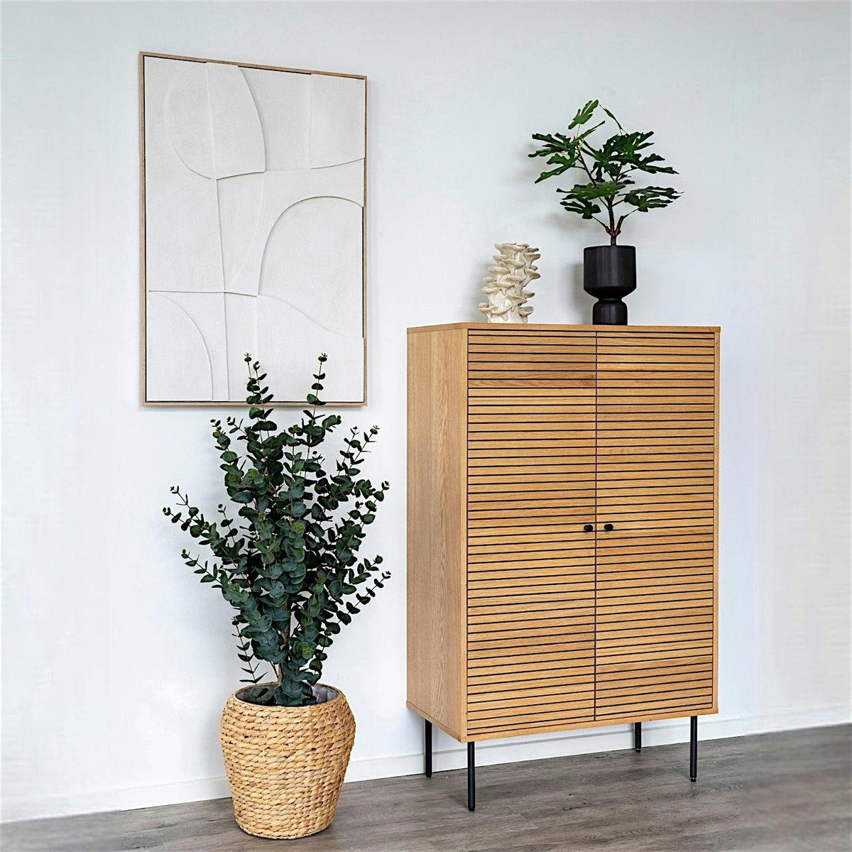 Buffet haut de salle à manger 2 portes effet rainuré ASSENS bois naturel, PIER IMPORT