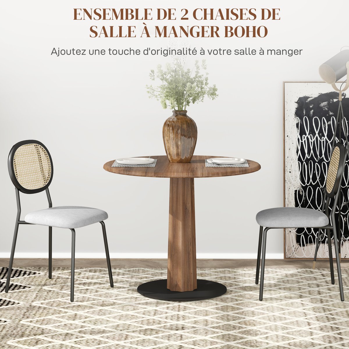 Chaise de salle à manger Polyester Gris gris, noir, naturel, HOMCOM