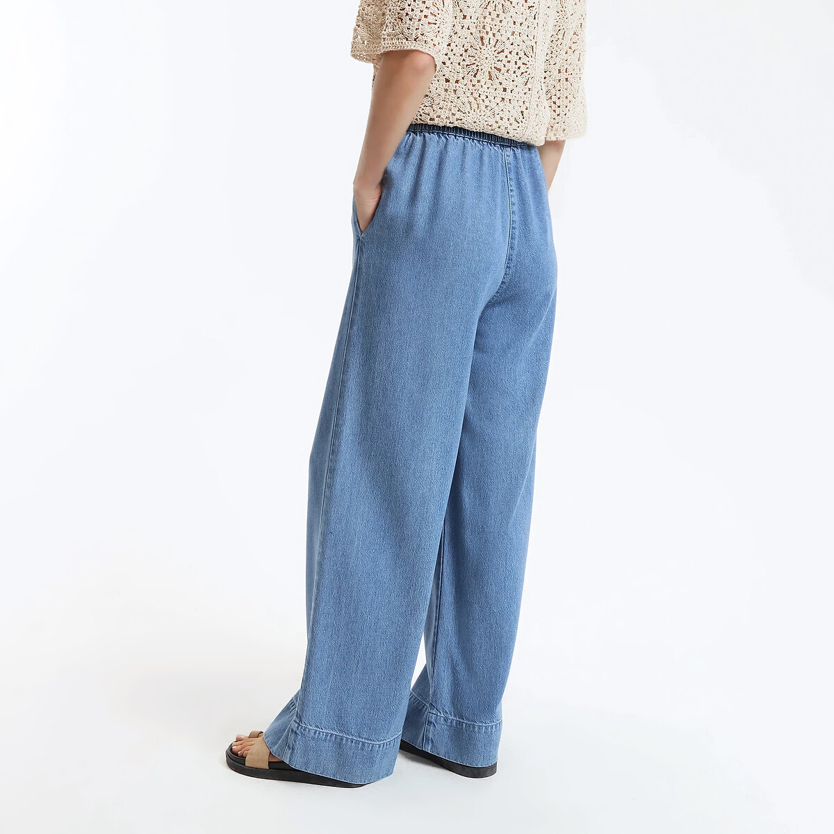 Jean fluide large taille haute élastiquée bleu double stone, LA REDOUTE COLLECTIONS