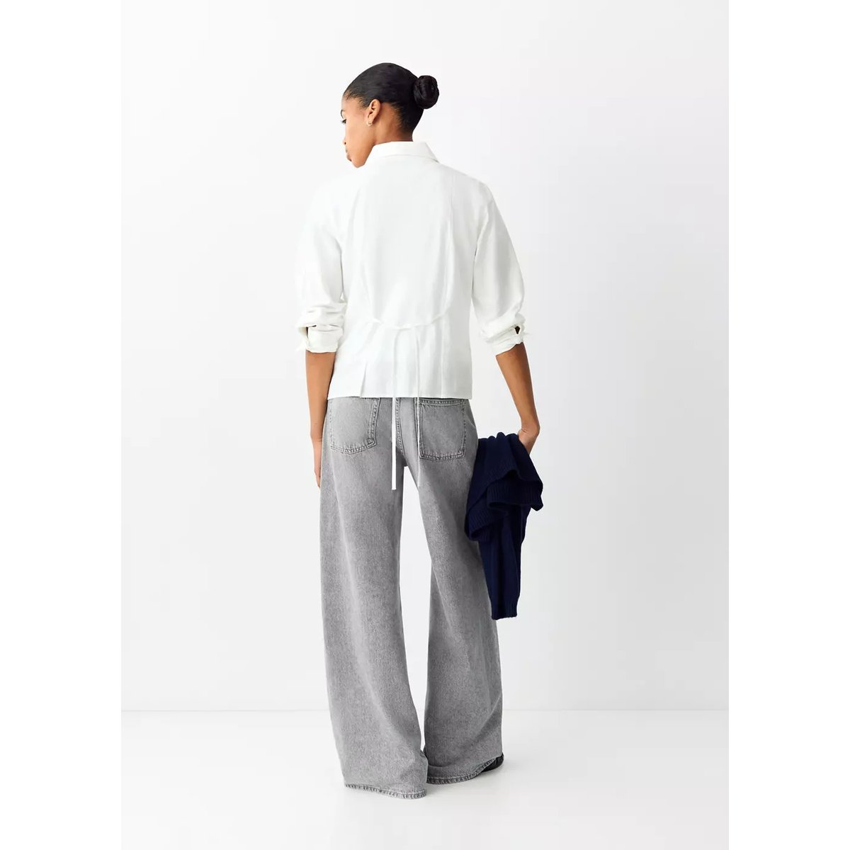 Jean high waist wide leg gris denim, MANGO TEEN