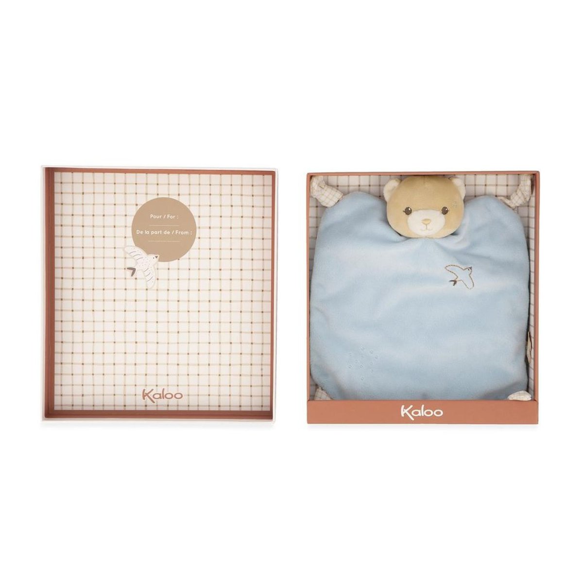 Doudou plat ours bleu 24 cm couleur unique, KALOO