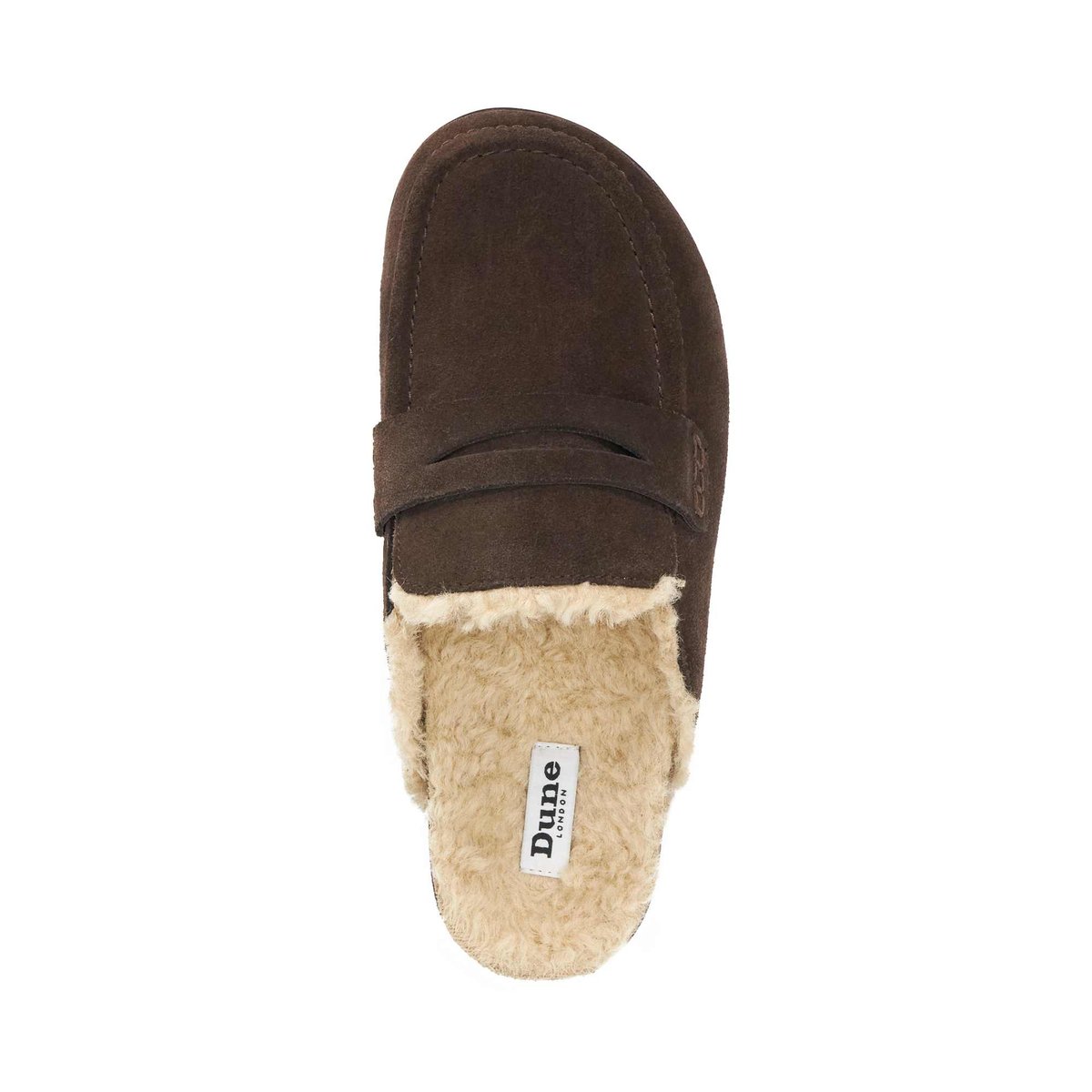 Mocassins mules en daim à arrière ouvert doublés imitation peau de mouton - GOLDY brown-suede, DUNE LONDON